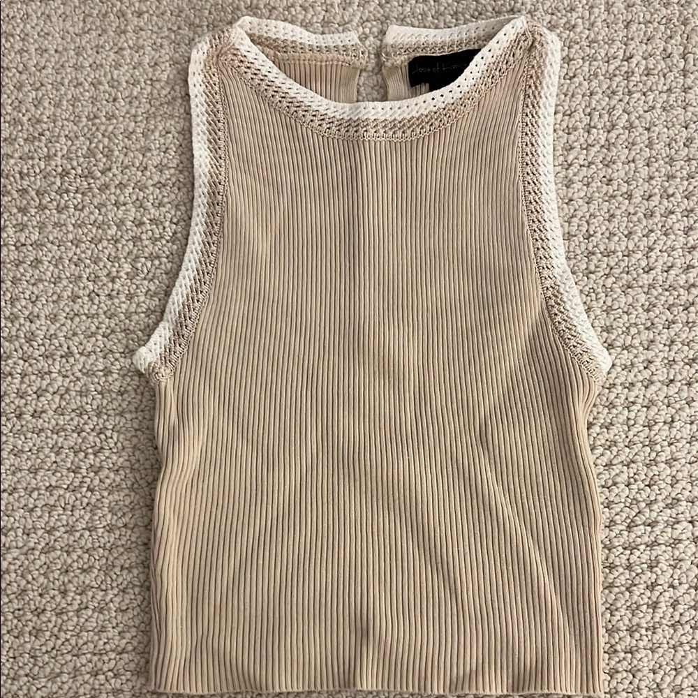 Beige Sleeveless Ribbed Top